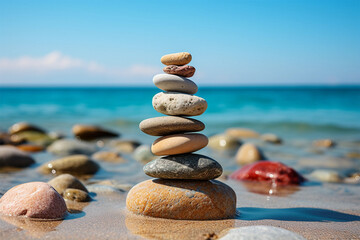 Fototapeta na wymiar A stack of rocks on a beach,AI generative Photo.