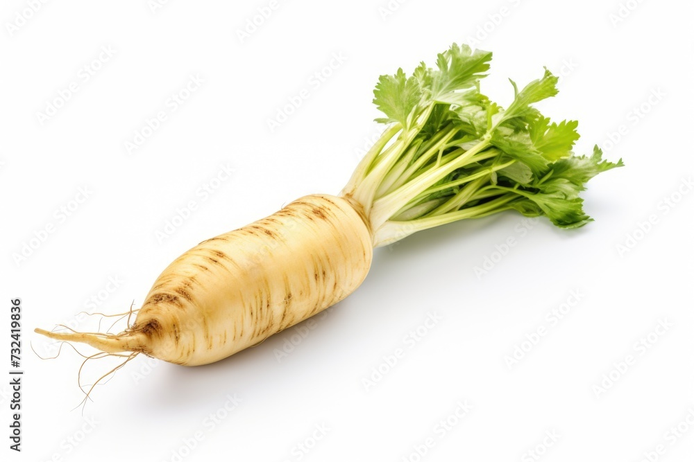 Poster A detailed view of a carrot placed on a clean white surface. This image can be used for various purposes