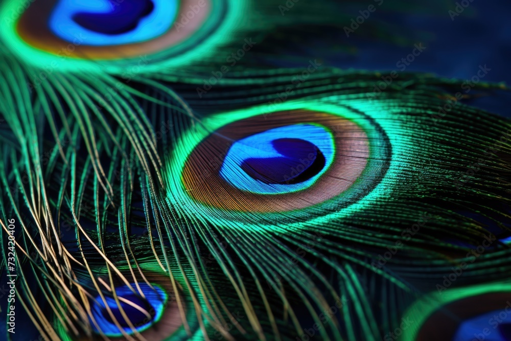 Poster A detailed view of a single peacock feather. This image can be used for various purposes