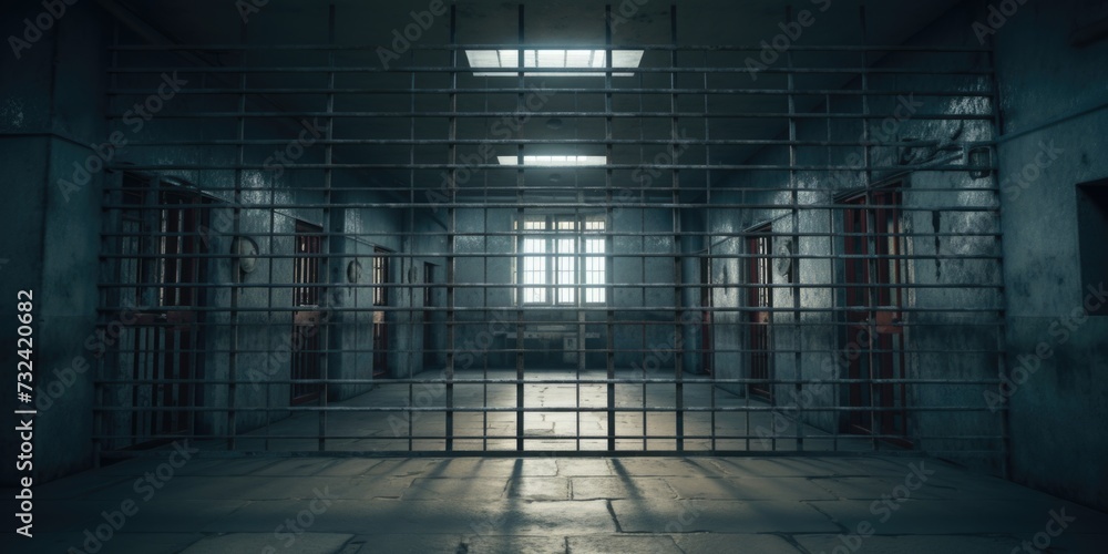 Aufkleber a picture of a jail cell with a window and bars. can be used to depict imprisonment or confinement