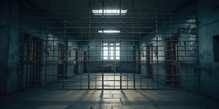 A picture of a jail cell with a window and bars. Can be used to depict imprisonment or confinement