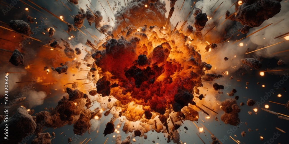 Aufkleber a powerful explosion of rocks and fire in the sky. perfect for illustrating a catastrophic event or 