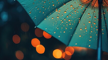 A blue umbrella with rain drops on it. Perfect for rainy day illustrations or weather-related designs - obrazy, fototapety, plakaty