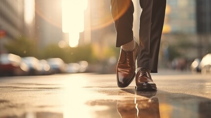 A man in a suit and tie walking on a sidewalk. Suitable for business and urban lifestyle themes - obrazy, fototapety, plakaty