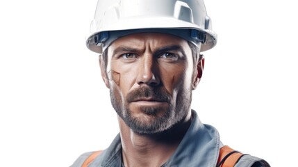 Fototapeta premium A construction worker wearing a hard hat. Suitable for construction-related projects