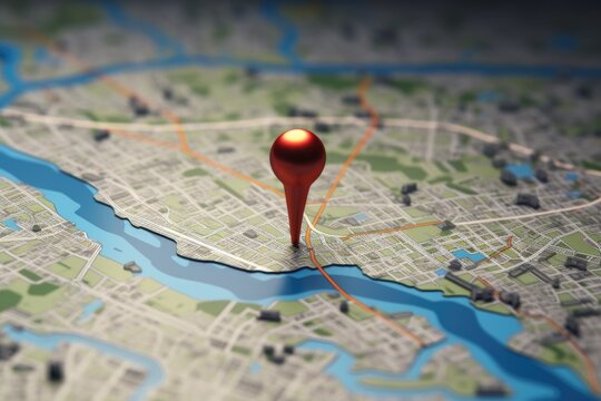 A map with a red pin in the middle. Can be used to mark a specific location