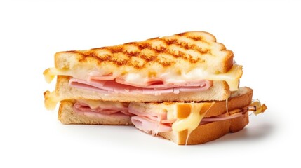 A halved ham and cheese sandwich, perfect for a quick and tasty meal. Can be used in various food-related designs - obrazy, fototapety, plakaty