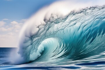 A powerful and majestic wave crashing in the vast ocean. Perfect for capturing the beauty and strength of nature. Can be used in various projects to evoke a sense of adventure, power, and tranquility