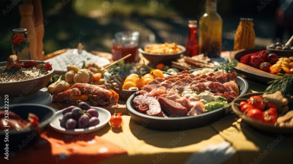 Poster A table filled with a variety of different types of food. This image can be used to showcase a wide range of culinary options