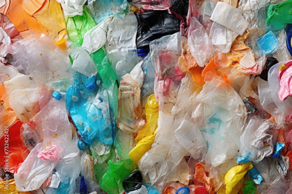 Poster A collection of plastic bottles and various other items. Versatile and suitable for a variety of uses