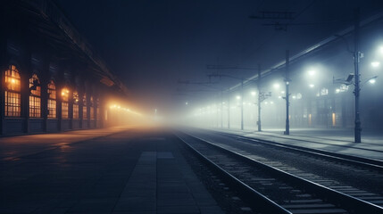 street in the night at railway station