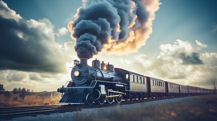 steam train in the fog