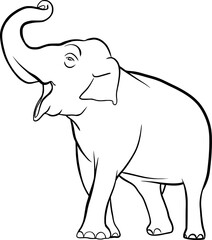 Elephant with raised trunk outline vector illustration png cut out 