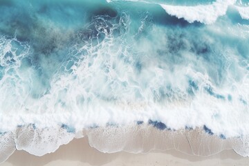 An aerial view of a beach with a surfboard. Perfect for beach and summer-themed designs