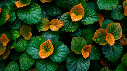 background of green leaves with water droplets
