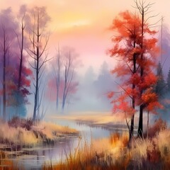 Autumnal Forest Landscape Painting