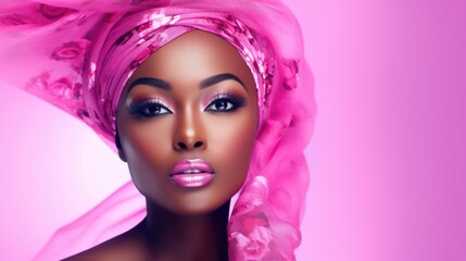 Naklejka premium A woman wearing a pink turban on her head. Suitable for fashion and cultural themes