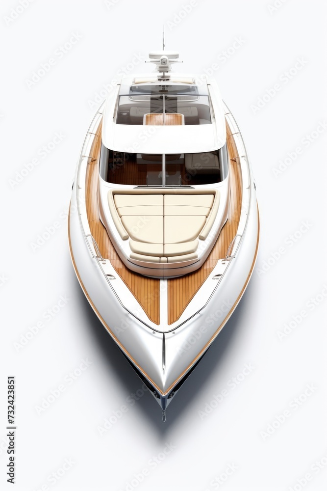 Poster A picture of a white and brown boat on a white surface. This image can be used for various purposes