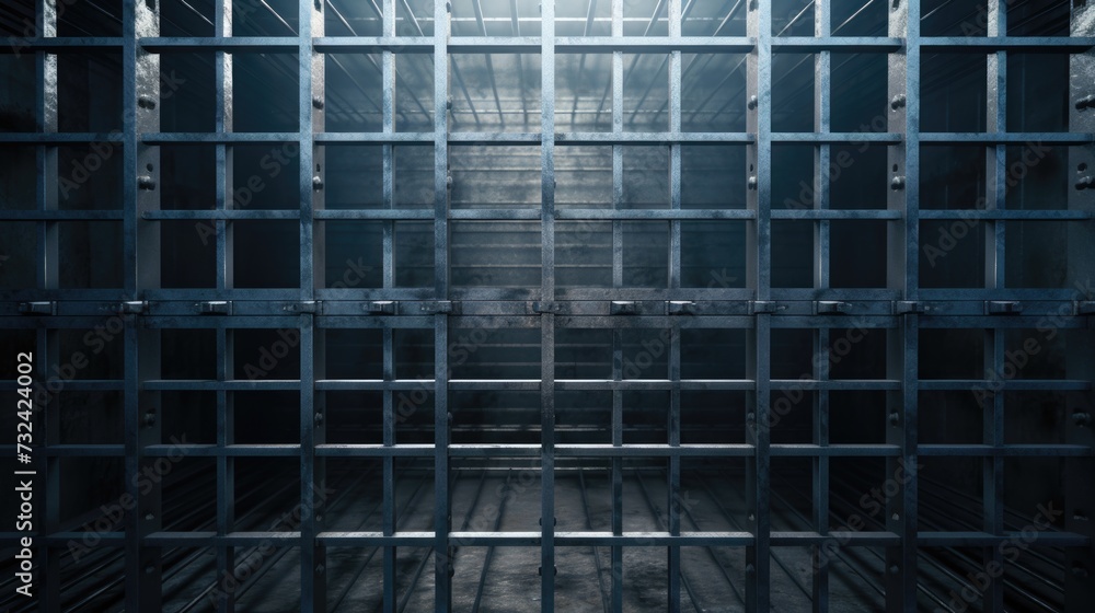Poster a picture of a jail cell with bars in the middle. this image can be used to depict incarceration, im