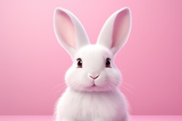 A white rabbit sitting on a pink surface. Perfect for animal lovers or Easter-themed designs