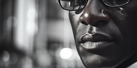Person wearing glasses in a close-up shot. Suitable for various uses - obrazy, fototapety, plakaty