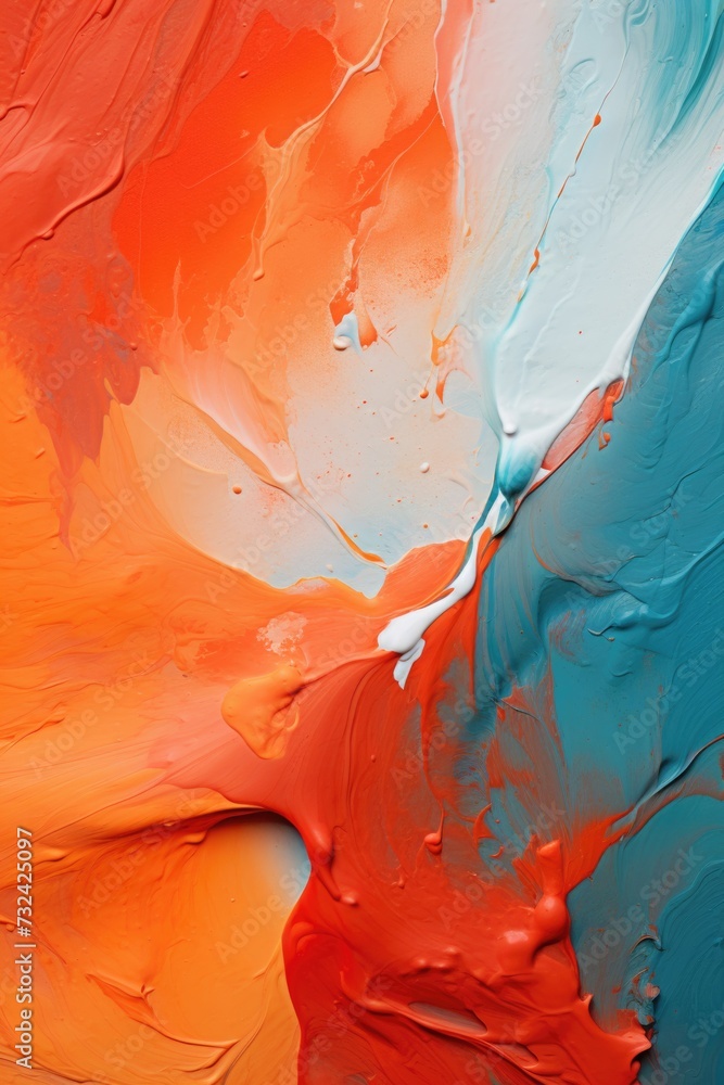 Aufkleber A close-up view of a painting featuring vibrant orange and blue colors. This image can be used to add a pop of color and artistic flair to various projects