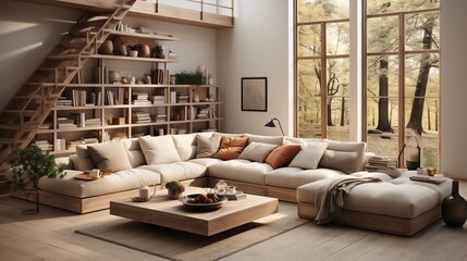 Scandinavian-inspired living space with a comfortable corner sofa.