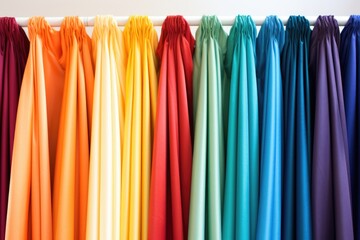 Colorful curtains hanging on a rail. Suitable for home decor and interior design projects