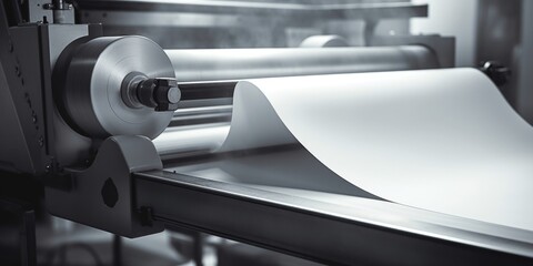 A roll of paper being rolled on a machine. Perfect for industrial and manufacturing concepts