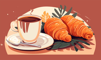 breakfast with coffee vector flat minimalistic isolated illustration