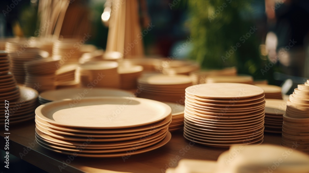 Poster a collection of plates arranged on a table. perfect for showcasing dining or kitchen settings