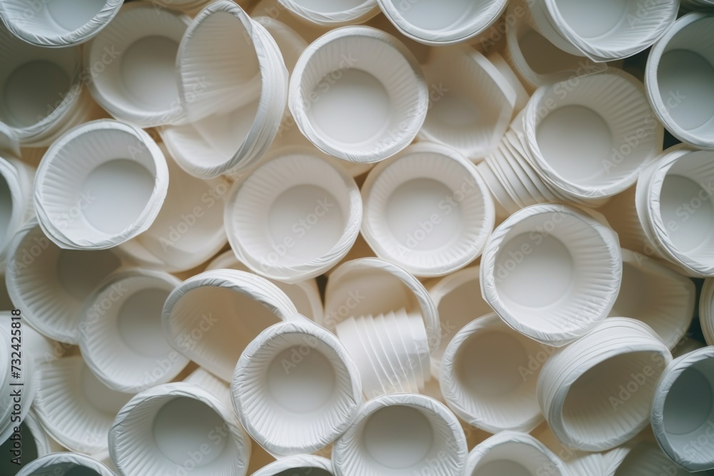 Poster A pile of white paper cups stacked on top of each other. Versatile and practical, this image can be used in a variety of contexts