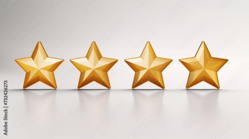 Poster Five golden stars arranged in a row on a white surface. Suitable for various applications