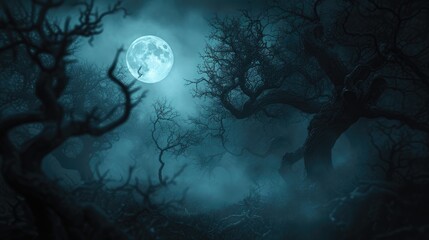 Moonlit Enigma Lunar Illumination in an Eerie Forest Scene
