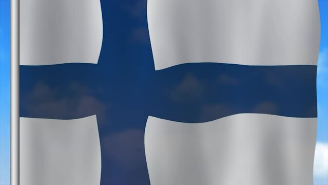 National Flag of Finland Over Moving Clouds
