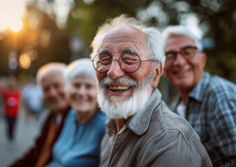 Portrait of elderly people happily participating in outdoor activities together