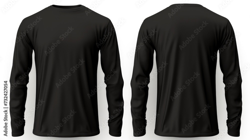 Poster a black men's long sleeved t-shirt shown from both the front and back. suitable for various uses