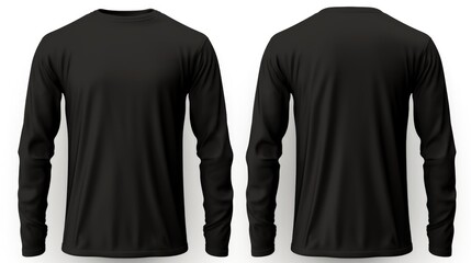 A black men's long sleeved t-shirt shown from both the front and back. Suitable for various uses