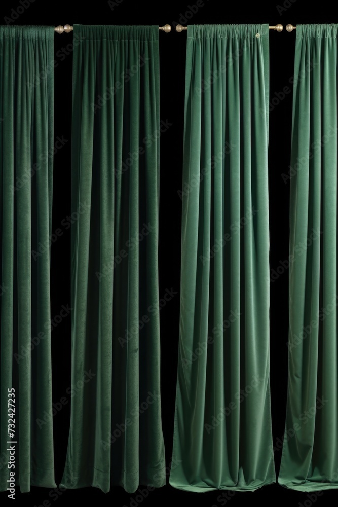 Poster a collection of four different views of a green curtain. versatile and ideal for various creative pr