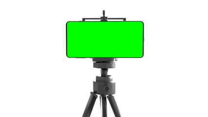 smartphone with green screen on tripod isolated realistic 3d render for app mockup