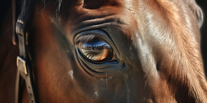 A detailed close-up of a brown horse's eye. Perfect for equestrian enthusiasts or nature lovers.