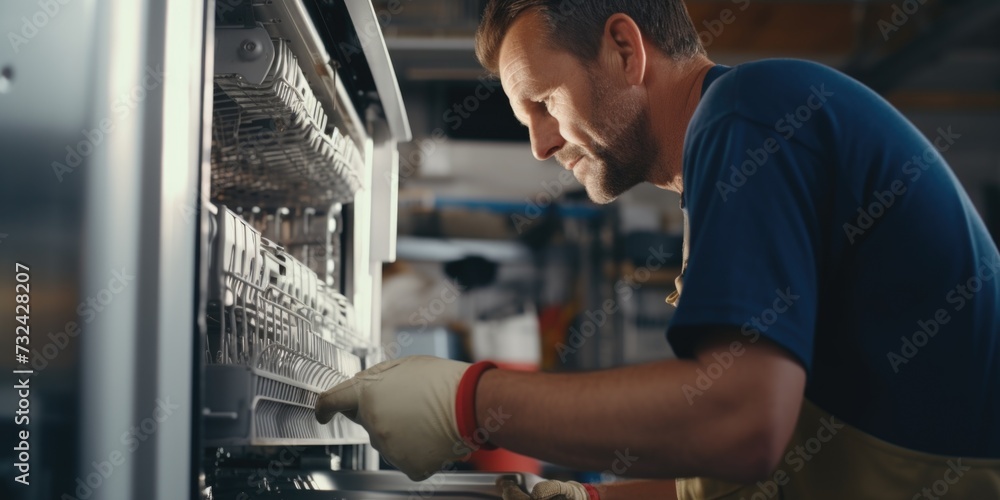 Poster a man working on a machine in a factory. suitable for industrial and manufacturing concepts