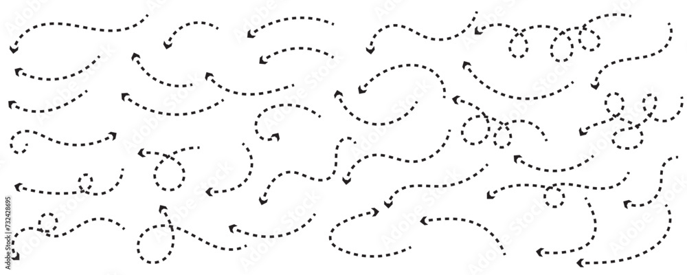 Poster curved dotted arrow. zigzag arrow stripes design with dotted lines. pointers to the wire, up, down. 