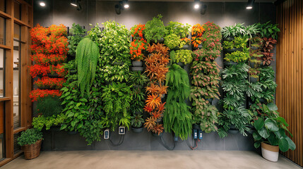 A wall filled with lots of plants and flowers
