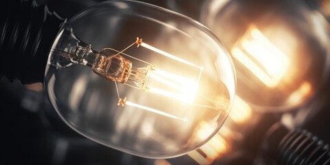 A close up view of a light bulb sitting on a table. This image can be used to represent ideas, creativity, innovation, or energy-saving concepts
