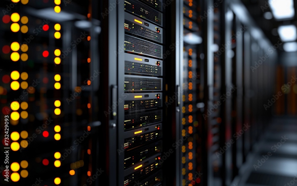 Poster a row of servers in a data center