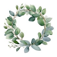 Watercolor eucalyptus branches wreath on a white background