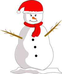Bonhomme de neige avec bonnet et écharpe rouges sur fond blanc	