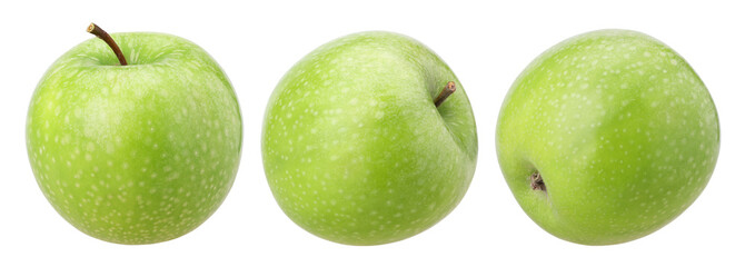green apple isolated, fresh green apple, transparent PNG, PNG format, collection, set