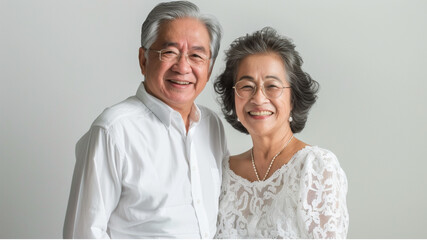 60 years old women and men in white attire, parent